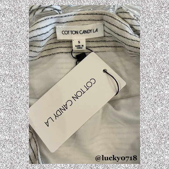 Cotton Candy LA NWT Laura Black and White Striped Ruffle Wrap Mini Dress Sz S - Picture 9 of 11